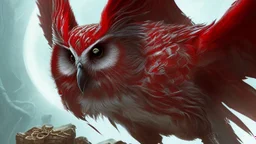 a red shield evil Owl with fangs, bloodshot eyes, blood, horror, that looks into the camera, hyperrealistic, extremely detailed, 8 THOUSANDS mystical, trending on artstation, sharp focus, studio photo,Halloween Alchemist , high voltage, thunder light,closeup, proactive scene, provocative moving, action pose, modern and futuristic HD colored black and red decor beautiful black empty in a high voltage pumpkin, double exposure, halo, perfect composition, highly detailed,