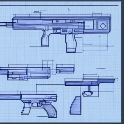 Full Blueprint sketch of one futuristic gun