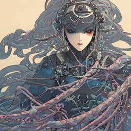 beautiful cyberpunk huge girl, hyperdetailed, illustration by Katsushika Hokusai, darkblue tones,