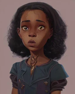 Portrait of a pretty dark skinned little girl witch with dark curly hair by Jim Kay