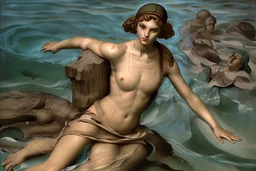 woman in camo swim in deep water by andrea del sarto