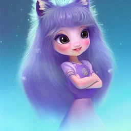 Cute beautiful princess fox kawai girl in a space world; beautiful sparkling eyes with beautiful eyelashes, magical world, extremely detailed long curly fur, high quality picture, beautiful full volumetric lighting, cinematic shimmering illumination, brilliant coloring, smooth, sharp focus, crispy quality, vray; Pixar, Disney, Artstation; HD, HDR, SF, CGSociety, 16k, photorealistic, unreal engine