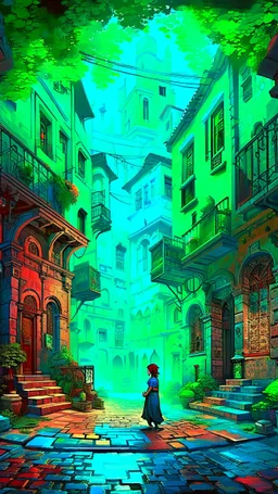 Old city ,minimalism, minimalist surreal surrounding background, soul spirit,fantasy surreal geometry,flat,utopia,album art,cover art,album cover,cinematic,8k,epic movie still,sharp focus,by Gustav Klimt,pascal blanche,rutkowski,repin,artstation hyperrealism painting concept art of detailed character,design matte painting,leaf, Bosch painting style