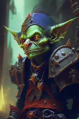 goblin judge in the style of warhammer, anime style, depth of field, nvidia graphics, lightrays, trending art, movie poster