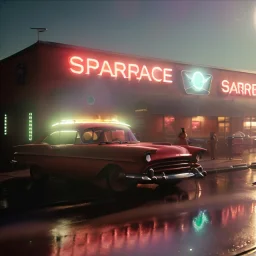 Ultra Realistic retro sci-fi afire Supermarket parking scene, 1960 year, many people running. blonde woman, sweet scarlet Johansson face, perfect iris, glow eyes, face makeup, tight latex coat; many panic people, Retro sci-fi style, soft color, highly detailed, unreal engine 5, ray tracing, RTX, lumen lighting, ultra detail, volumetric lighting, 3d, finely drawn, high definition, high resolution.