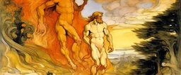 A light rosy orange colored kingdom in a thunderstorm painted by Auguste Rodin