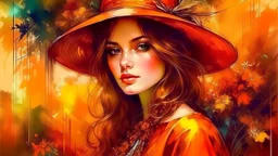 Vintage art, brown and orange shades, sunny day, straw hat for woman, summer dress, splashes of art, in the style of Dante Gabriel Rossetti, Yossi Kotler, Camilla D'Errico, masterpiece, fine art in the style of Carne Griffiths, Paula Hoppe