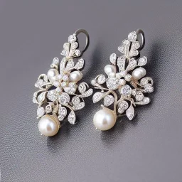 drop diamond and pearl earrings, art noveau, filigree, floral, breathtaking, highly ornate, delicate, intricate, photorealistic, high fashion, fine jewellery, luxury, designer