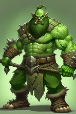 A green halforc barbarian