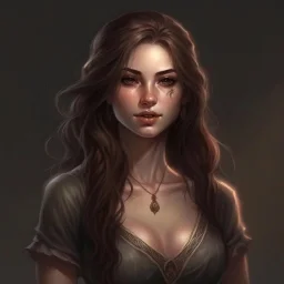 pretty girl, aged 19, brown hair, conventionally attractive, curvy, tight top, fit, necromancer, realism