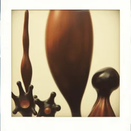 Photography polaroid close-up of several shapes, elongated lines and object, massive odd Yves Tanguy incomprehensible style, Surrealism. On the left, there are other lower shapes, similar to trolps or mutanism, randomly arranged, glossy, organic, creepy tumor mass growing, strong texture, fiotti di liquido nero, horror, panic, obsessive, hypnotic