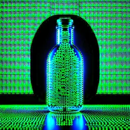 A digital message in a glass bottle. The message is the creation of artificial intelligence.