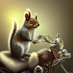  highly detailed and realistic squirrel gang member wearing a vest and a bandana riding a chopper, high detail, realism, vibrant colours, graffiti accents, complementary colours, splash art, perfect composition, beautiful detailed intricate insanely detailed octane render trending on artstation, 8 k artistic photography, photorealistic concept art, soft natural volumetric cinematic perfect light, chiaroscuro, award - winning photograph, masterpiece, oil on canvas, raphael, caravaggio, greg rutko