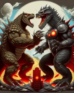 Godzilla fighting vs robot kong