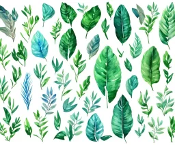 vector plants set illustration. watercolor white backdrop