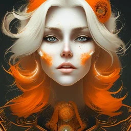 fantasy setting, woman, orange and white hair, wavy hair, freckles, ranger, more orange hair, more white hair,