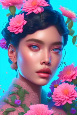 very realistic, Queen, detailed gorgeous face, sad eyes, vaporwave aesthetic, synthwave, digital painting, artstation, concept art, smooth, sharp focus, intricate details, cinematic lighting, artstation, illustration, art, Detailed ilustration of Surreal Beautiful woman with colorful flowers, perfect composition, beautiful detailed intricate insanely detailed trending on artstation,artistic photography, photorealistic concept art, soft natural volumetric cinematic perfect light, chiaroscuro, awa