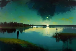 epic, cosmos, persons, big epic lake, planet, vegetation, lesser ury and otto pippel painting