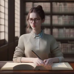 studying girl in library, ultra detail, curl hair, realistic photo unreal engine, cinematic lighting --ar 1:1 creative