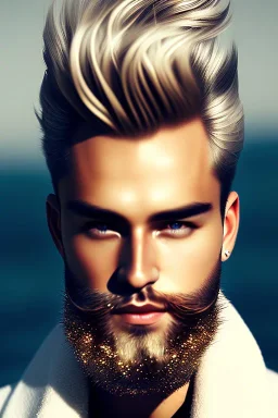 catman, human male, blonde hair, trimmed beard, handsome, cinematic, depth of filed, aviator, asian