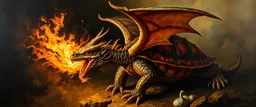 master oil painting by Rembrandt, good afternoon turtle dragon with fire breath