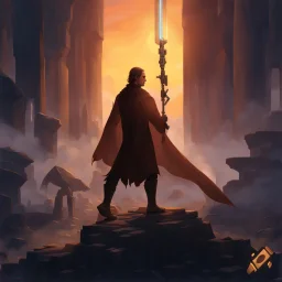 star wars bald male corellian jedi pilot wearing black and gunmetal grey old republic armored robes with gold trim, alone, battle-ready Jedi Master defending a ruined ancient city surrounded by golden light, centered head and shoulders portrait, hyperdetailed, dynamic lighting, hyperdetailed background, 8k resolution, volumetric lighting, light skin, fully symmetric details