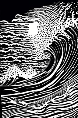 waves art, black and white, line art rough