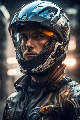 Portrait of a motorciclyst with futuristic helmet, natural colors, dynamic light dinamic lights and shadow, very detailed scene with intricate details, realistic, natural colors ,perfect composition, insanely detailed 32k artistic photography, photorealistic concept art, soft natural volumetric light