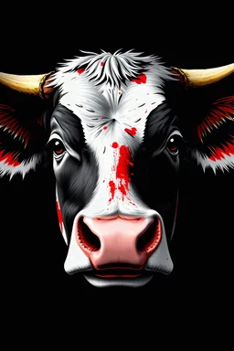 wallpaper cow, 1920x1080, face, big face, black background, fierce, painted red