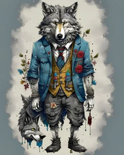 anthropomorphic wolf full body art illustration