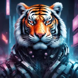 Cyber Tiger in unrealistic urban art style