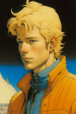 Portrait of a blond young guy, Moebius style, Jean Giraud