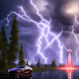 nicola tesla, TESLA TOWER, shock, storm, 3d, hiper realism, unreal engine, v-ray, lightning, 8K, BEALTFUL IMAGE