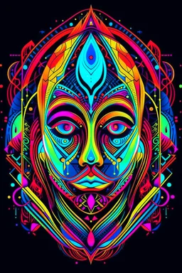 neons psychedelic women face with geometrical patterns and neon colors