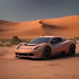 3d rendering. futuristic car. Buried in desert sand. Lost in Time