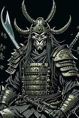 Armoured Samurai with oni mask ,manga, from 1980 dark fantasy, style by Kentaro Miura