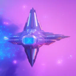 a crystalised blue pink spaceship, gold, diamonds, lightbeams, cosmic background, atmospheric, realistic, unreal engine, 8k. Cinematic lighting, octane render.