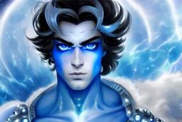 beauty cosmic warrior men with big blu eyes with white galattic clothes