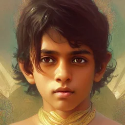  Indian mystical boy , cute, beautiful, cinematic, 8k, resolution concept art portrait by Greg Rutkowski, Artgerm, WLOP, Alphonse Mucha dynamic lighting hyperdetailed intricately detailed