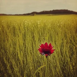 single long stem wildflower in a field, polaroid, tender, modern, award winning landscape photography, nature photography, r/mostbeautiful