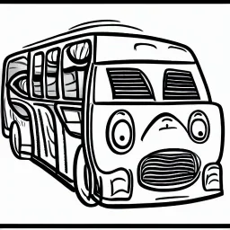 isometric rigid smiling bus with eyes by jim woodring in cartoon style