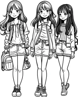 real girls cartoon coloring pages , no black color, no no flower, b/w outline art for kids coloring book page, Kids coloring pages, full white, kids style, white background, whole body, Sketch style, full body (((((white background))))), only use the outline., cartoon style, line art, coloring book, clean line art, white background, Sketch style