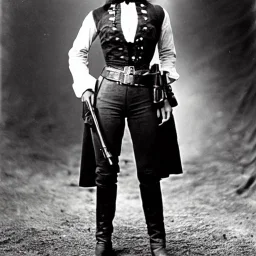 sepia photo of female western outlaw wearing holster with guns around waist and belts with rows of bullets criss-cross her chest, 1800s, 8k, high-quality, ultra-fine detail, Brian Froud, Howard Lyon, Alfredo Rodriguez, Jack Sorenson, G. Harvey, Annie Stokes, Lilyan Tashman, Lousie Klement, Greg Rutowski