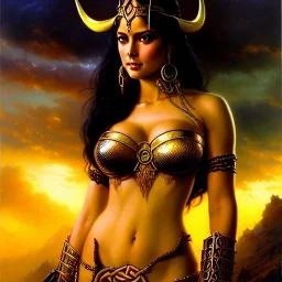 portrait 'beautiful Sexy Busty Dejah Thoris',braided long hair,horned helmet, celtic tattoed,crystal clear green eyes,painting by gaston bussiere, greg rutkowski, yoji shinkawa, yoshitaka amano, tsutomu nihei, donato giancola, tim hildebrandt, oil on canvas, cinematic composition, extreme detail,fit full head inside picture,32k