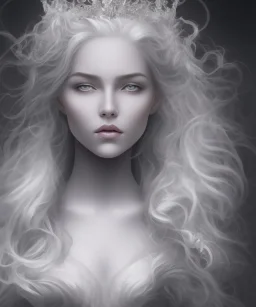 portrait borders ice white Princess with white hair, a crown