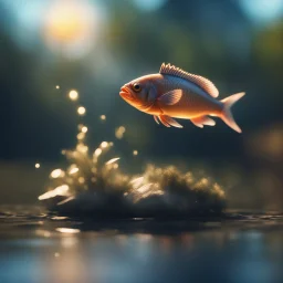 The fish sang a lullaby, And her spirit soared the sky..,bokeh like f/0.8, tilt-shift lens 8k, high detail, smooth render, down-light, unreal engine