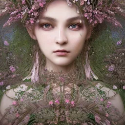 Insanely detailed photograph of an “portrait of gorgeous spring goddess ” with intricate hair, intricate embroidered dress, beautiful clear face and hyperdetailed painting by Ismail Inceoglu Huang Guangjian and Dan Witz CGSociety ZBrush Central fantasy art album cover art,8K, hdr, romantic, mysterious, ominous, beautiful flowers, jewelry, comfort, natural eyes, "arms open for embrace", naked,tasteful