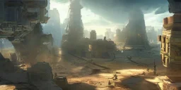 video game level design, sci-fi, latin architecture, 3d environment, concept art, cinematic, solarpunk