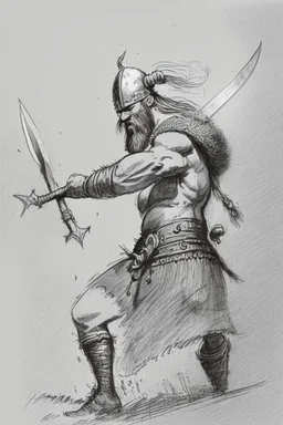 A sketch of a Viking getting stabbed with a spear