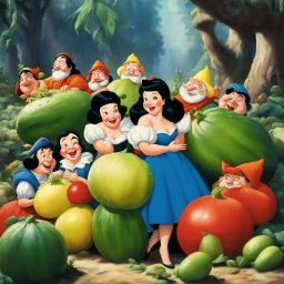 [high res photo by Russ Meyer] Snow White and the Seven Dwarves have unusual dreams with giant cucumbers